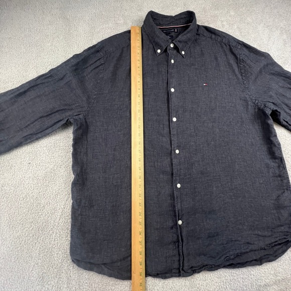 Tommy Hilfiger Mens XXL 100% Linen Regular Fit Shirt Charcoal Grey Elegant Rich - Picture 4 of 16